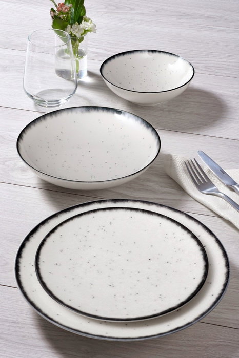 Hermia Juego de vajilla de porcelana 24 piezas Blanco y Negro